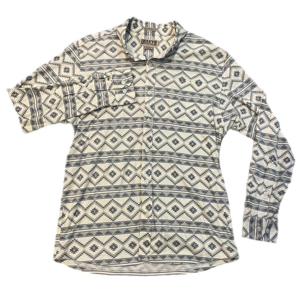 Mens Duluth Trading Co Untucked Soft Flannel Aztec Southwest Gray Button Down M